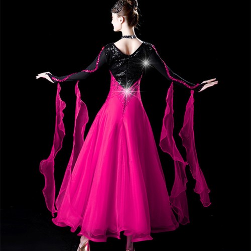 Black with red fuchsia competition ballroom dance dresses for women girls waltz tango flamenco competition dance dress with diamond for lady dance gown